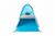 A blue and white pop-up dog potty tent shelter for outdoor use.