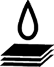 Black icon of a water drop above stacked absorbent pee pad layers.